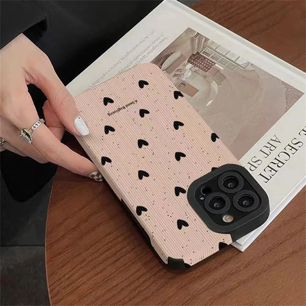 Fashion Little Love Heart Phone Case For iPhone 14 13 15 Pro Max 8 7 Plus X XS XR 11 12 Mini SE Soft Silicone Leather Full Cover