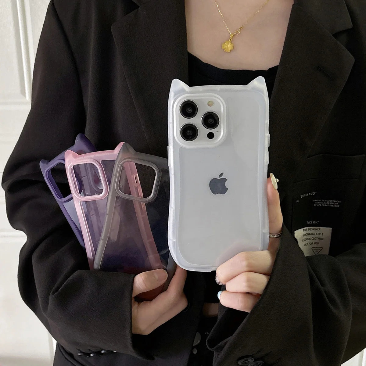 Cute Cat Ear Transparent Phone Case For iPhone 11 15 16 Pro Max 13 14 Plus 12 16promax  Shockproof Silicone Matte Funda Cover