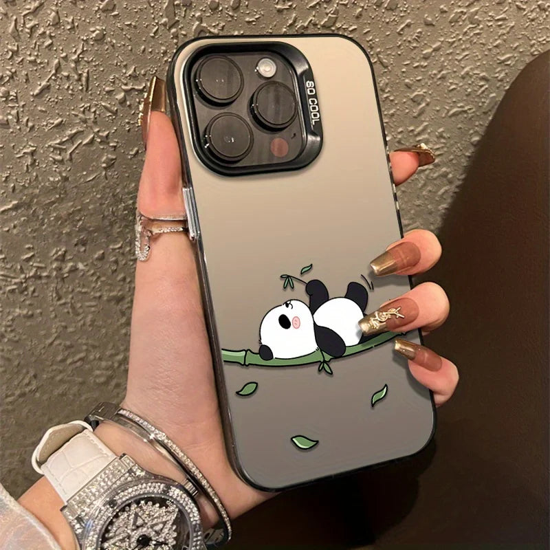 Cute Cartoon Panda Women Girl Frosted Mobile Phone Case Shockproof Anti-Slip Suitable for iPhone 16 11 15 14 13 12 Pro Max Plus