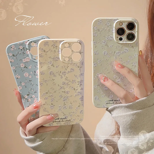 INS Beautiful Flower Phone Case For iPhone 16 15 14 13 12 11 Pro Max 14 Plus Vintage Floral Soft Shockproof Bumper Cover