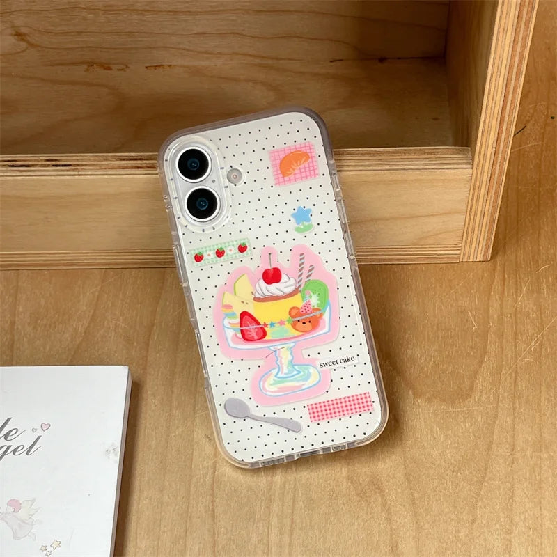 Cute Dessert Ice Cream Stand Holder Phone Case For iPhone 16 Pro 15 14 13 Pro Max Back Cover Shockproof Case Lovley Cases 15Pro