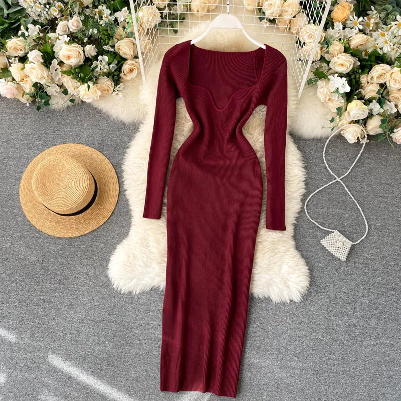 Ribbed Knitted Bodycon Dress