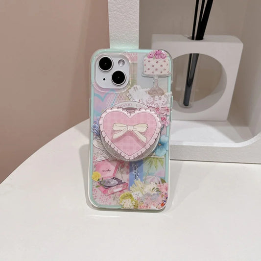 Magnetic Heart Arc Phone Grip Stand for IPhone 15 16 17  Magsafe Wireless Charging Case Holder Korean Cute Design