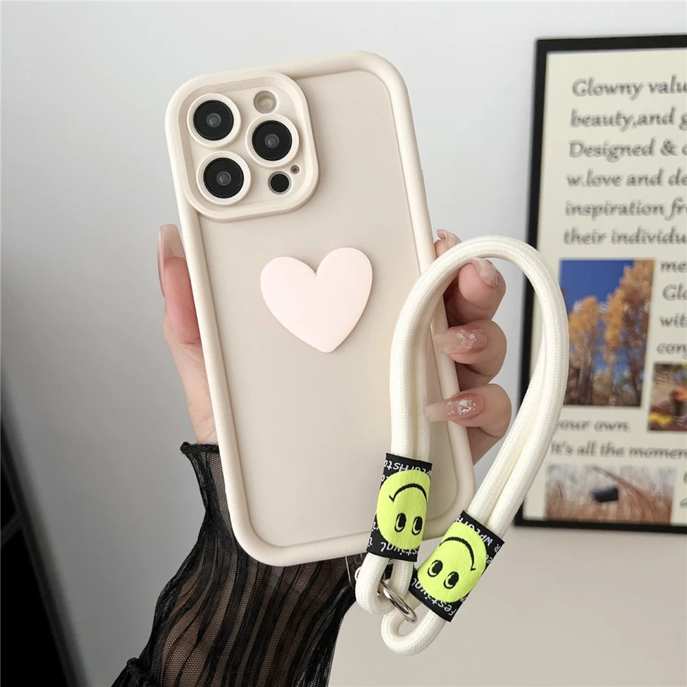 3D Love Heart Wrist Chain Phone Case For Huawei Honor X9c Case Funda On HonorX9c X9 C Magic 7 Lite 7E X60 Plus + With Lanyard
