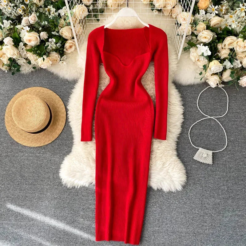 Ribbed Knitted Bodycon Dress