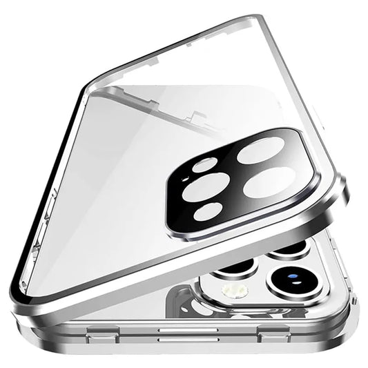 Magnetic Double Sided Tempered Glass Full Body Case for IPhone 15 14 13 12 Pro Max Plus Lens Protection Metal Bumper Cover