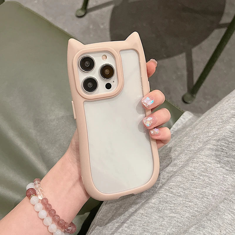 Cute 3D Cat Ear Transparent Phone Case For iPhone 17 16E 16 15 14 Plus 13 12 11 Pro Max Cartoon Lovely Shockproof Clear Cover