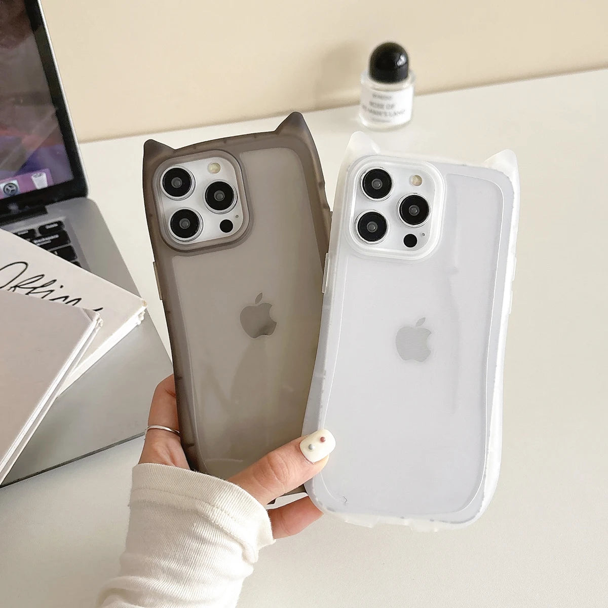 Cute Cat Ear Transparent Phone Case For iPhone 11 15 16 Pro Max 13 14 Plus 12 16promax  Shockproof Silicone Matte Funda Cover