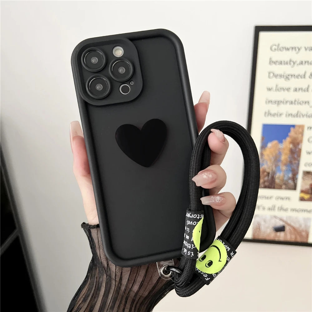 3D Love Heart Wrist Chain Phone Case For Huawei Honor X9c Case Funda On HonorX9c X9 C Magic 7 Lite 7E X60 Plus + With Lanyard