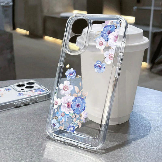 Flowers Printing Clear Phone Case For iPhone 16E 16 15 14 Pro Max 16 Plus 13  Pro Transparent Shockproof TPU Silicone Cover