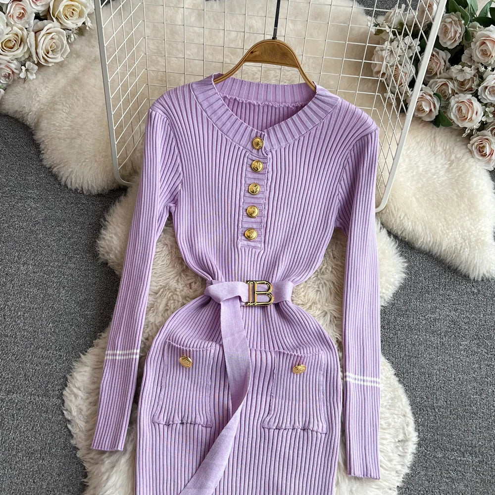 Elegant Rib Knit Long Pencil Dress
