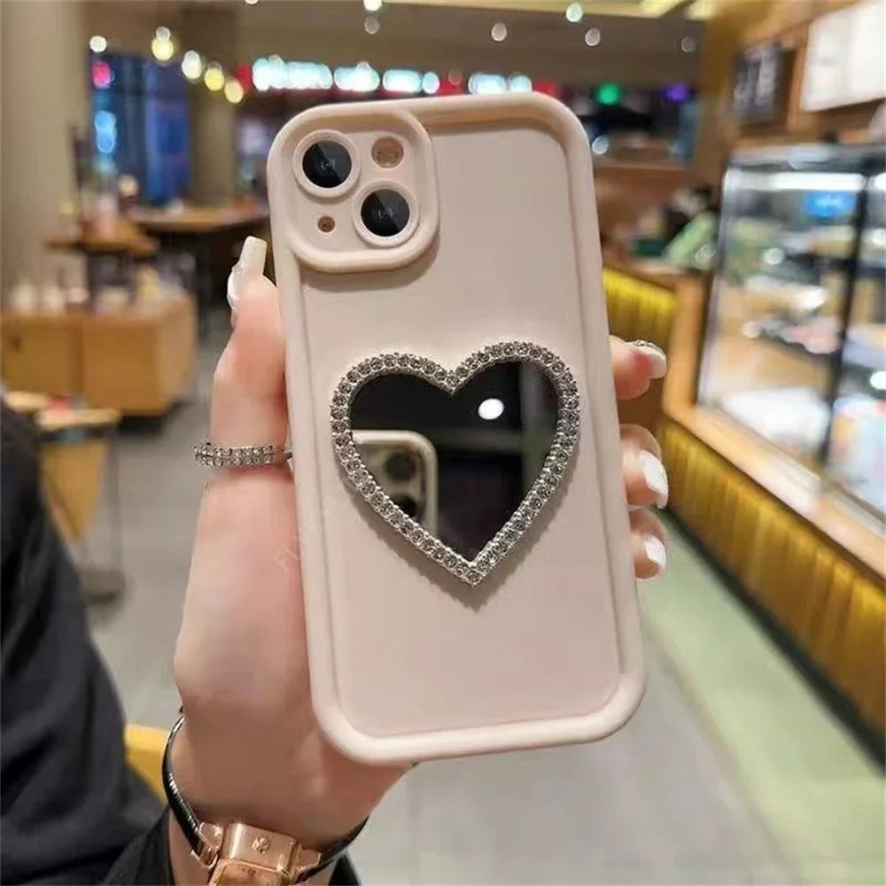 Love Heart Diamond Mirror Phone Case For Xiaomi Redmi Note 14 13 12 Pro 5G 12S 9S 10S 11 11S Pro Soft Silicone With Bracelet