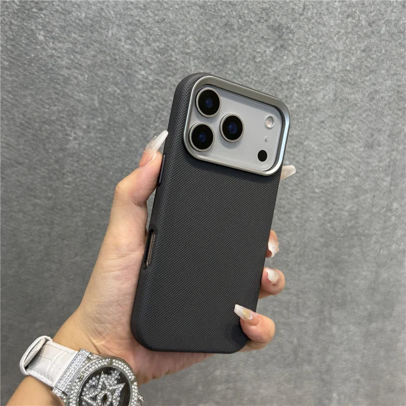Luxury Tech Woven PU Leather Magsafe Case for iPhone 17Pro 16 15Pro 17Pro Max Solid Color Wireless Charging Protective Cover