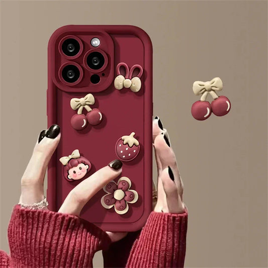 Cherry Girl Flower Candy Phone Case For iPhone 16pro 15 14 13 12 11 Pro Max 7 8 Plus Cute Autumn Soft Silicone Case