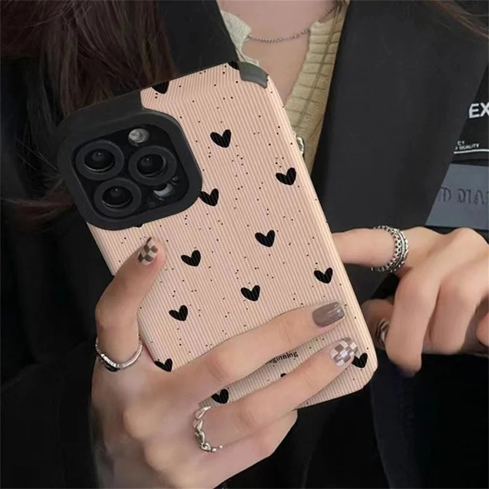 Fashion Little Love Heart Phone Case For iPhone 14 13 15 Pro Max 8 7 Plus X XS XR 11 12 Mini SE Soft Silicone Leather Full Cover