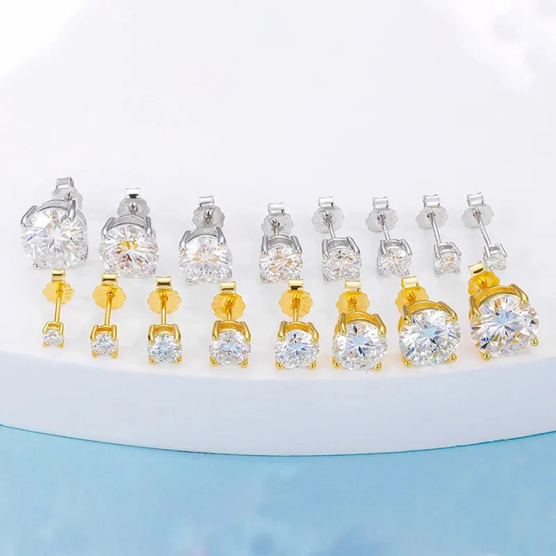 Real 0.1-3CT Test Passed Moissanite Diamond Stud Earrings for Women S925 Silver Platinum Plated