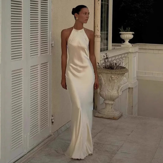 Satin Backless Halter Dress