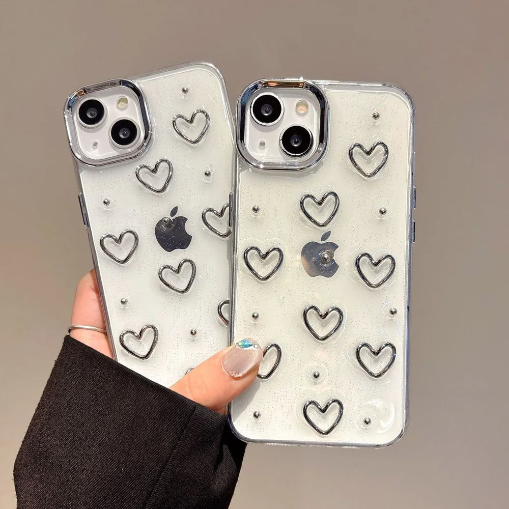 Luxury Bling Glitter Love Heart Phone Case For iPhone 16 15 14 13 12 11 Pro Max Plus Clear Soft Shockproof Bumper Cover