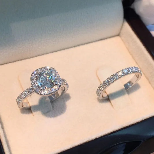 2pcs/set Crystal Female AAA Zircon Stone Ring Set