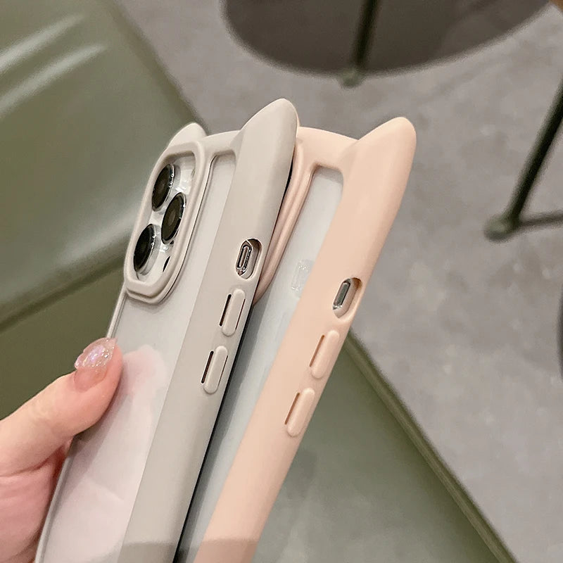 Cute 3D Cat Ear Transparent Phone Case For iPhone 17 16E 16 15 14 Plus 13 12 11 Pro Max Cartoon Lovely Shockproof Clear Cover