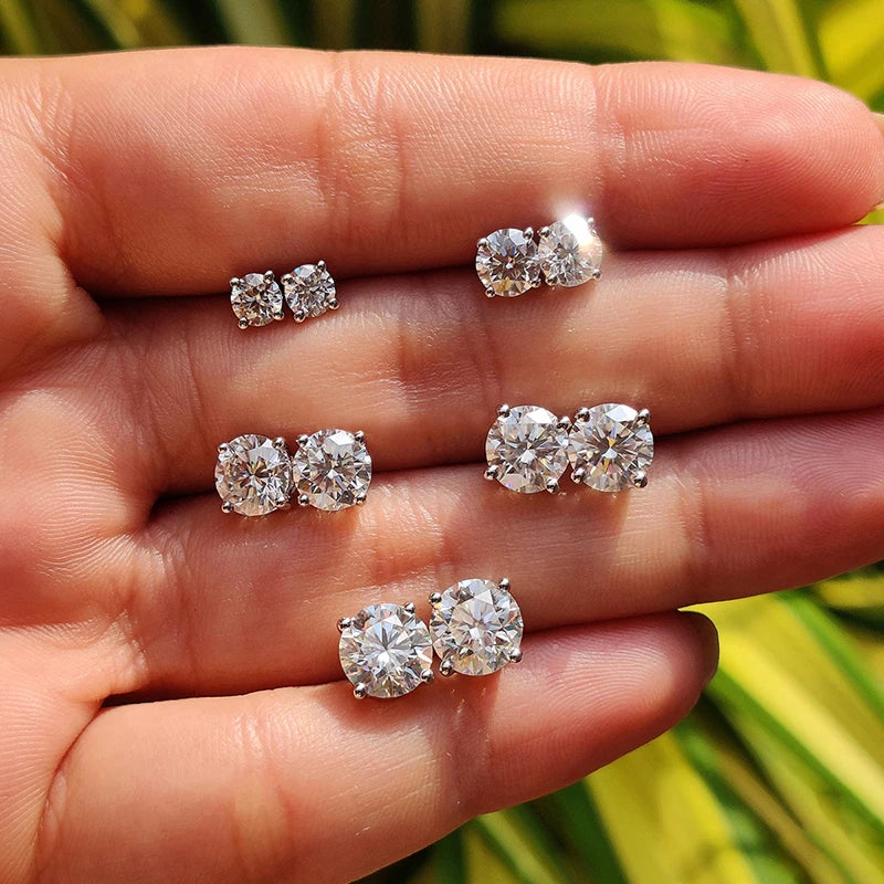 Real 0.1-3CT Test Passed Moissanite Diamond Stud Earrings for Women S925 Silver Platinum Plated