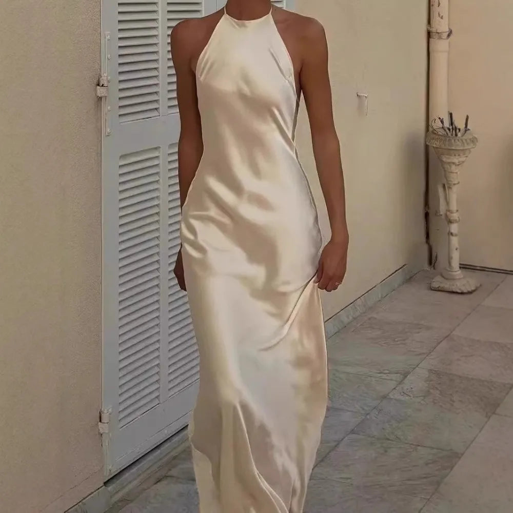 Satin Backless Halter Dress