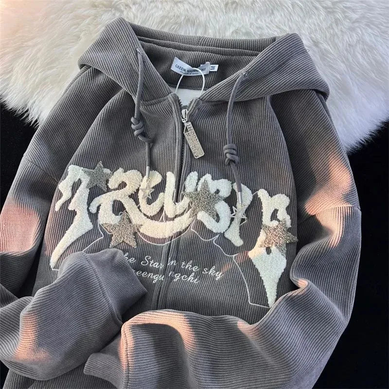 Embroidery Zip Hoodie