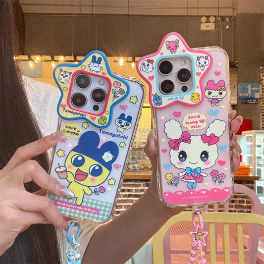 Kawaii Funny Rabbit Cartoon Phone Case For iPhone 13 14 15 16 Pro Max Cover Lovely Anti-fall Funda with Chain Protection Cover