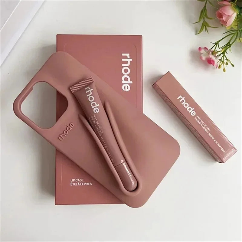New RHODE Phone Case For iPhone 13 14 15 16 Pro Max Plus 17 Air Lip Gloss Soft Silicone Case With Lip Glaze Lipstick Box