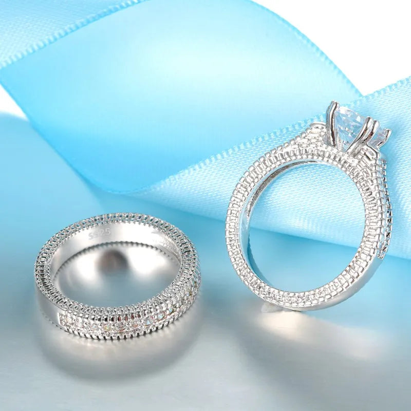 Wedding Engagement Rings Set 925 Sterling Silver