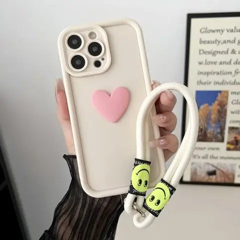 3D Love Heart Wrist Chain Phone Case For Huawei Honor X9c Case Funda On HonorX9c X9 C Magic 7 Lite 7E X60 Plus + With Lanyard