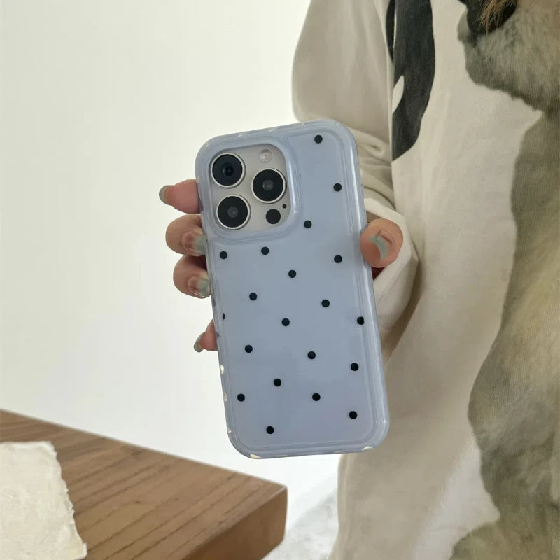 Cute Simple Solid Color Polka Dot Phone Case For iPhone 13 14 15 Pro Max Shockproof Anti-fall  Protective Cover
