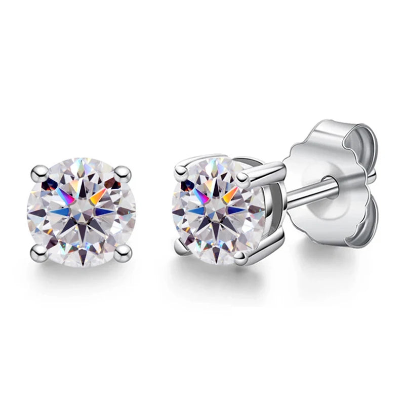 Real 0.1-3CT Test Passed Moissanite Diamond Stud Earrings for Women S925 Silver Platinum Plated
