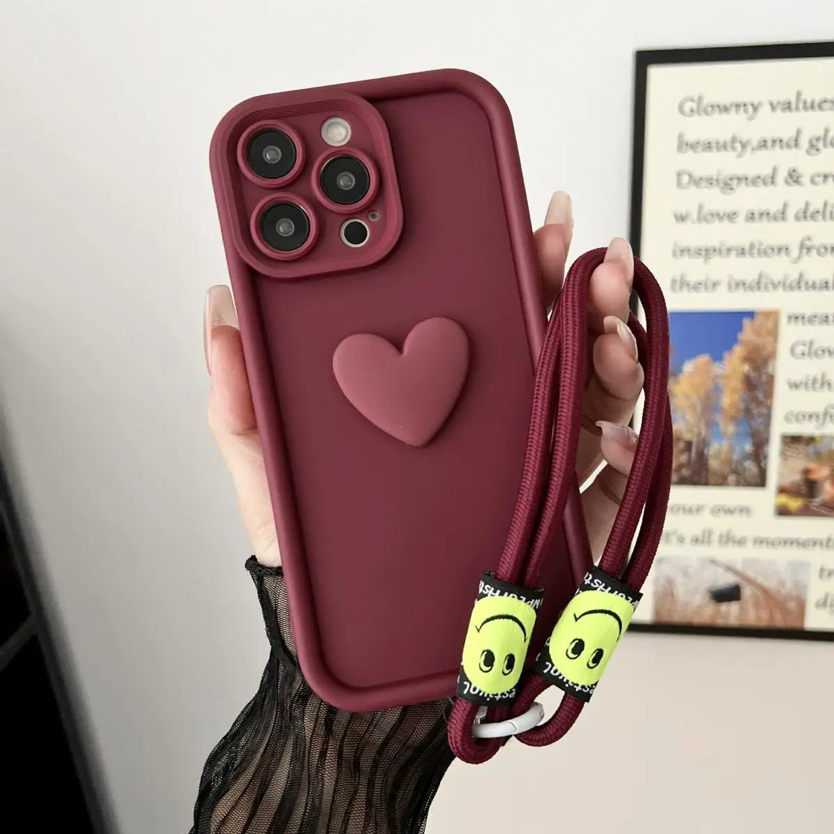 3D Love Heart Wrist Chain Phone Case For Huawei Honor X9c Case Funda On HonorX9c X9 C Magic 7 Lite 7E X60 Plus + With Lanyard