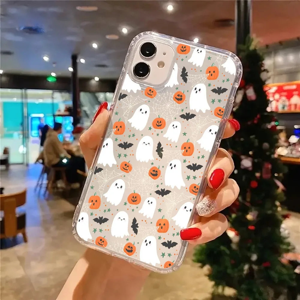 Spooky Pumpkin Transparent Phone Case Cover for iPhone 17 11 12 13 14 15 16 Pro Max 7 8 Plus XS Max X XS XR Cute Halloween Cases