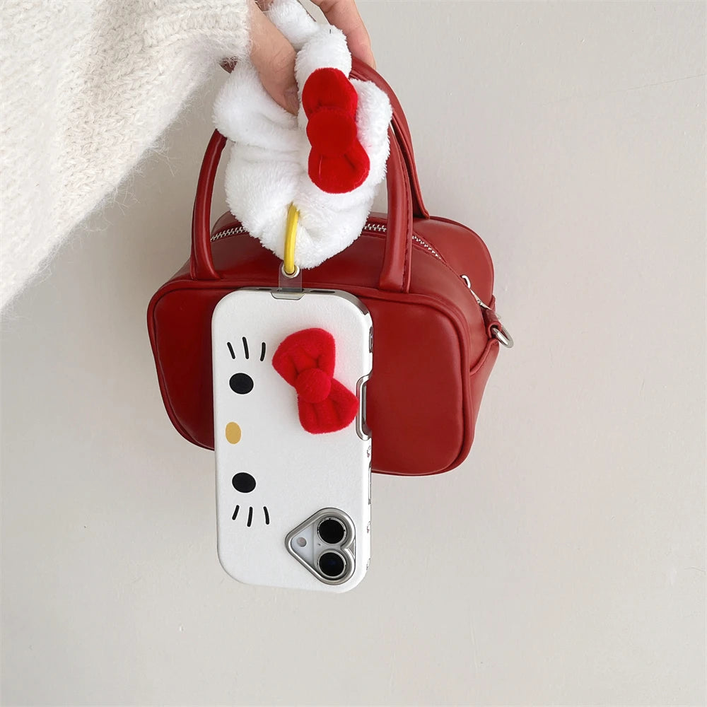 Fashion Cute Hello Kitty Pattern Horizontal Phone Case For iPhone 16 15 14 Pro Max 12 13 Cartoon Leather Plating Frame PC Cover