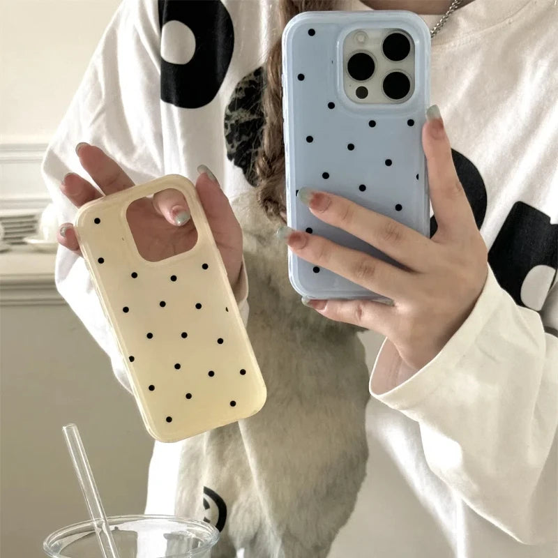 Cute Simple Solid Color Polka Dot Phone Case For iPhone 13 14 15 Pro Max Shockproof Anti-fall  Protective Cover