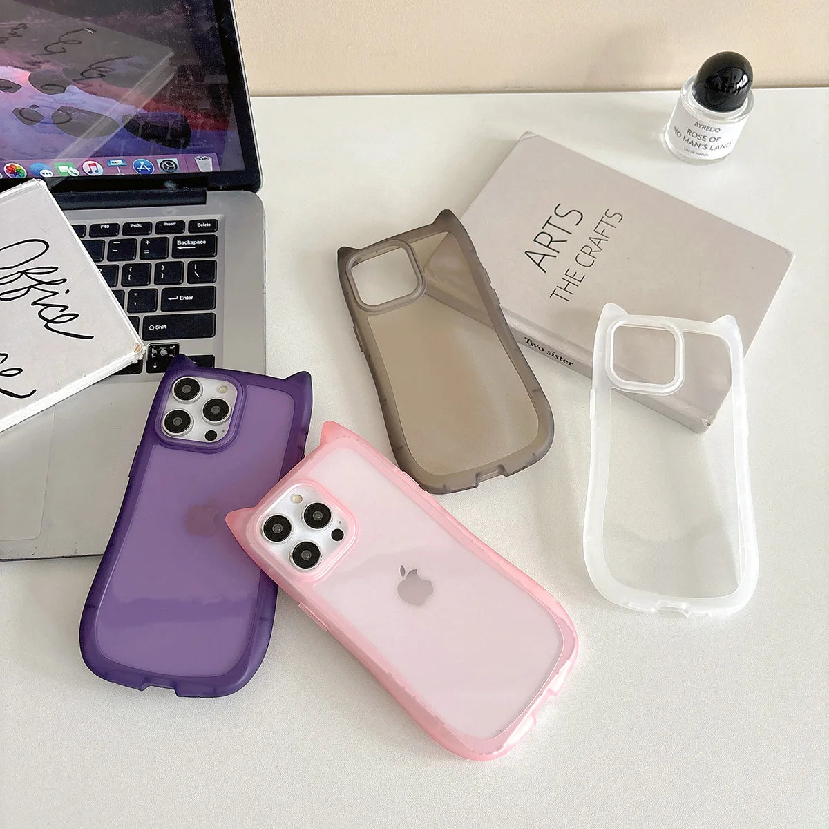 Cute Cat Ear Transparent Phone Case For iPhone 11 15 16 Pro Max 13 14 Plus 12 16promax  Shockproof Silicone Matte Funda Cover