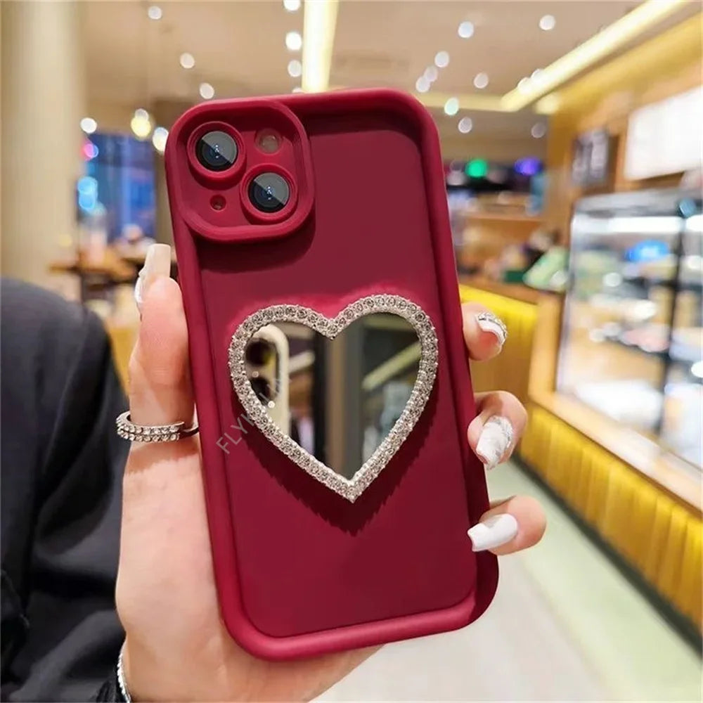 Love Heart Diamond Mirror Phone Case For Xiaomi Redmi Note 14 13 12 Pro 5G 12S 9S 10S 11 11S Pro Soft Silicone With Bracelet