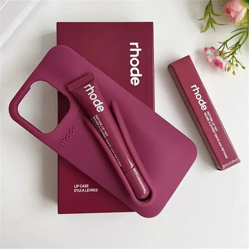 New RHODE Phone Case For iPhone 13 14 15 16 Pro Max Plus 17 Air Lip Gloss Soft Silicone Case With Lip Glaze Lipstick Box