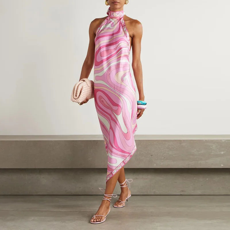 Lace-up Halter Backless Satin Dress