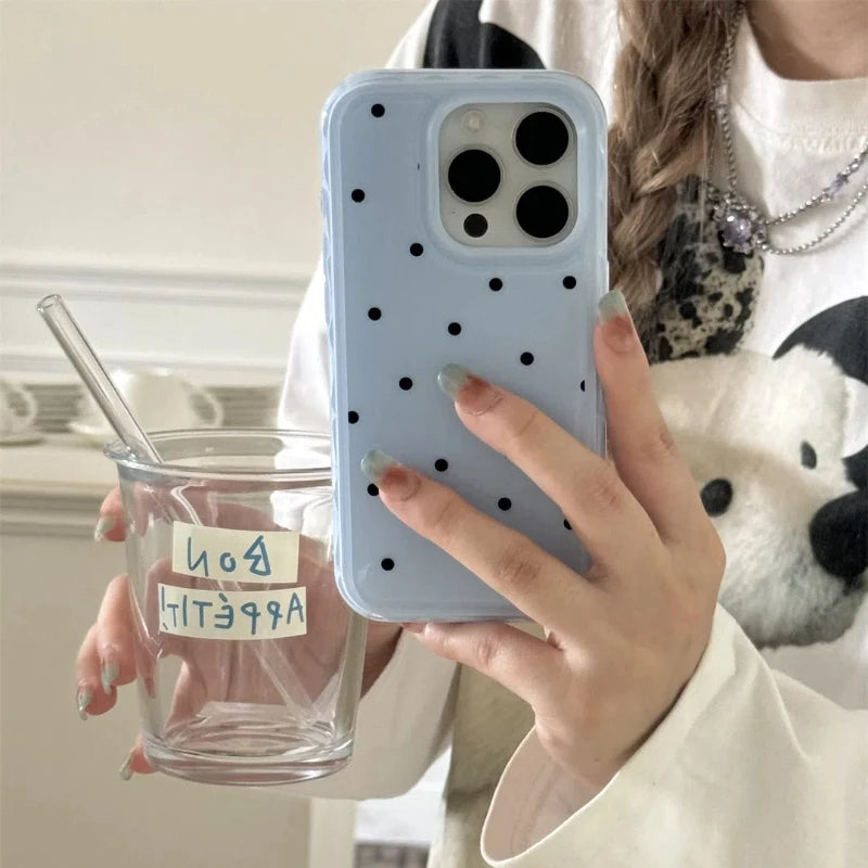 Cute Simple Solid Color Polka Dot Phone Case For iPhone 13 14 15 Pro Max Shockproof Anti-fall  Protective Cover