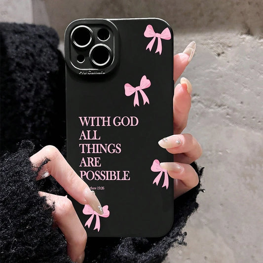 inimalist Pink Girly Bow Slogan Phone Case For iPhone 16 15 14 13 12 11 Pro Max 7 8 Plus SE XS X XR 2025 16E Soft Silicone Cover