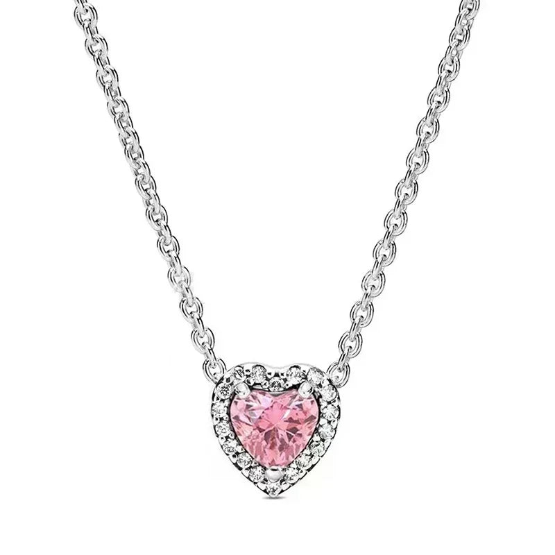 Colorful Heart Shaped Pendants Necklace Original 925 Sterling Silver