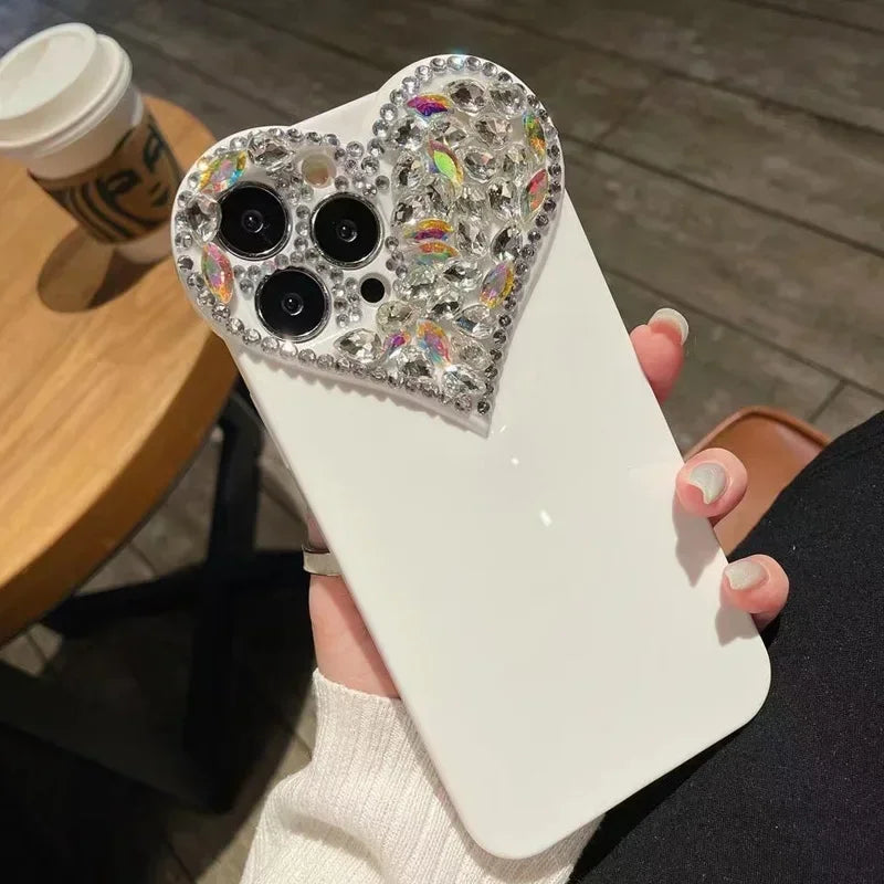 Love Heart Rhinestone Protect Lens Phone Case For IPhone 16 15 14 13 12 Pro Xs Max TPU Shockproof Back Cover