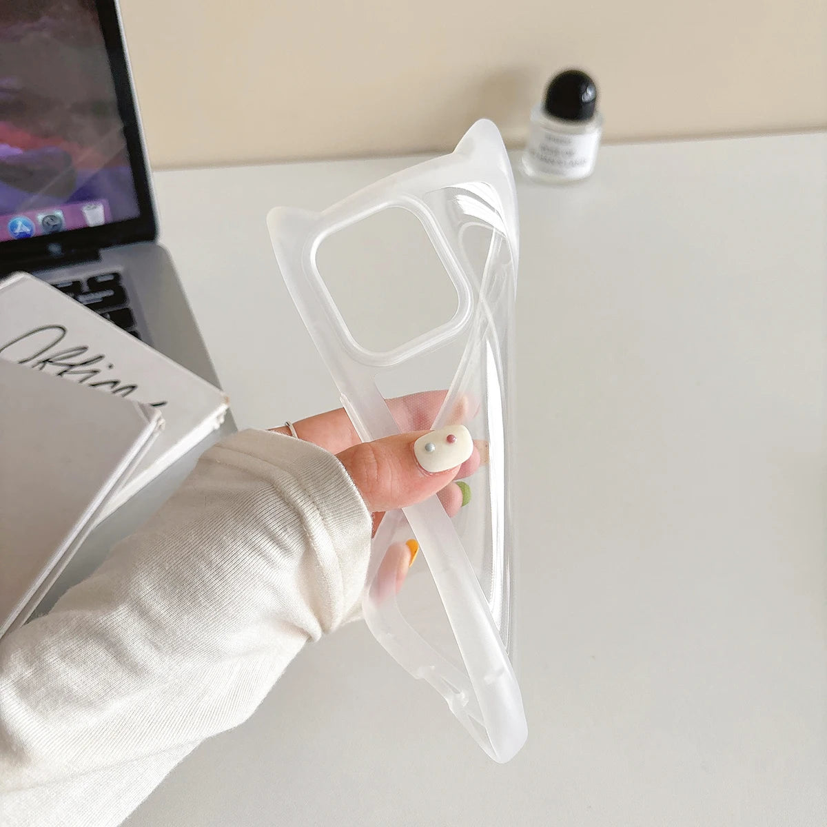 Cute Cat Ear Transparent Phone Case For iPhone 11 15 16 Pro Max 13 14 Plus 12 16promax  Shockproof Silicone Matte Funda Cover