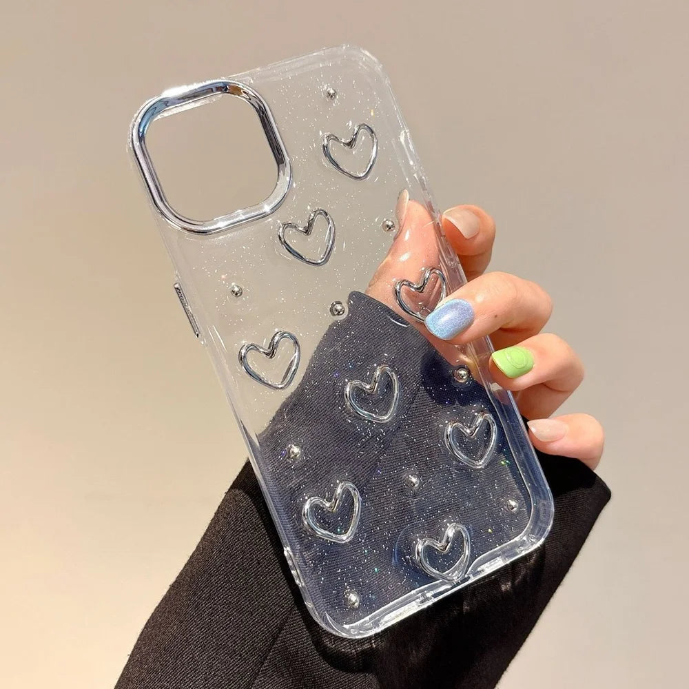 Luxury Bling Glitter Love Heart Phone Case For iPhone 16 15 14 13 12 11 Pro Max Plus Clear Soft Shockproof Bumper Cover