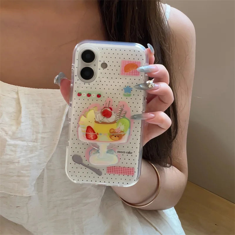 Cute Dessert Ice Cream Stand Holder Phone Case For iPhone 16 Pro 15 14 13 Pro Max Back Cover Shockproof Case Lovley Cases 15Pro