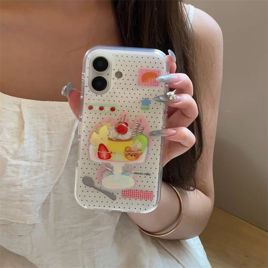 Cute Dessert Ice Cream Stand Holder Phone Case For iPhone 16 Pro 15 14 13 Pro Max Back Cover Shockproof Case Lovley Cases 15Pro
