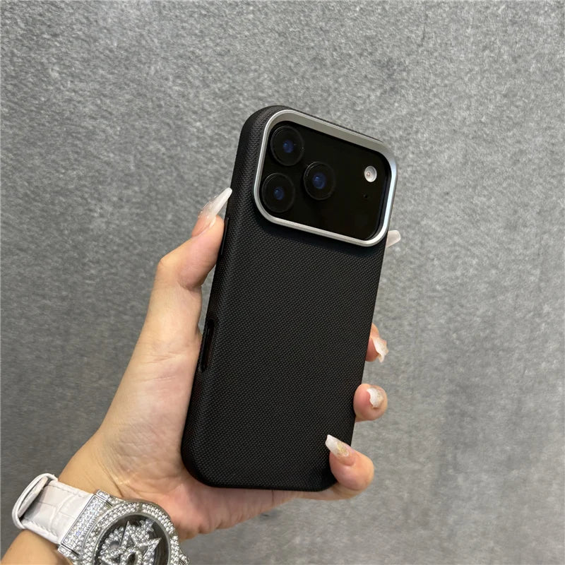 Luxury Tech Woven PU Leather Magsafe Case for iPhone 17Pro 16 15Pro 17Pro Max Solid Color Wireless Charging Protective Cover